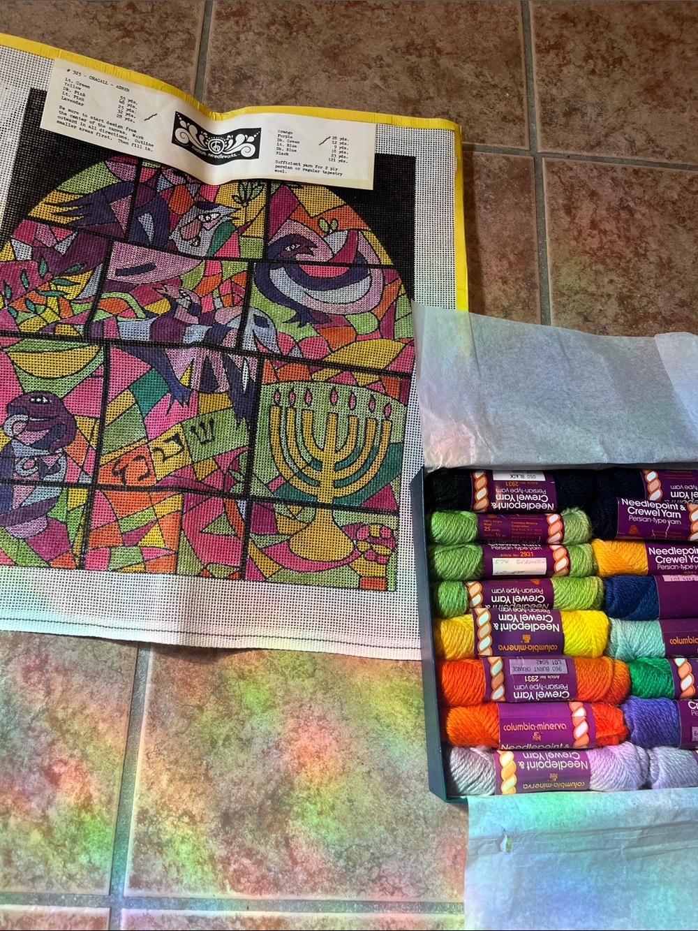 Brooks Brothers Multicolor Stained Glass Needlepoint Canvas with Vibrant Yarn